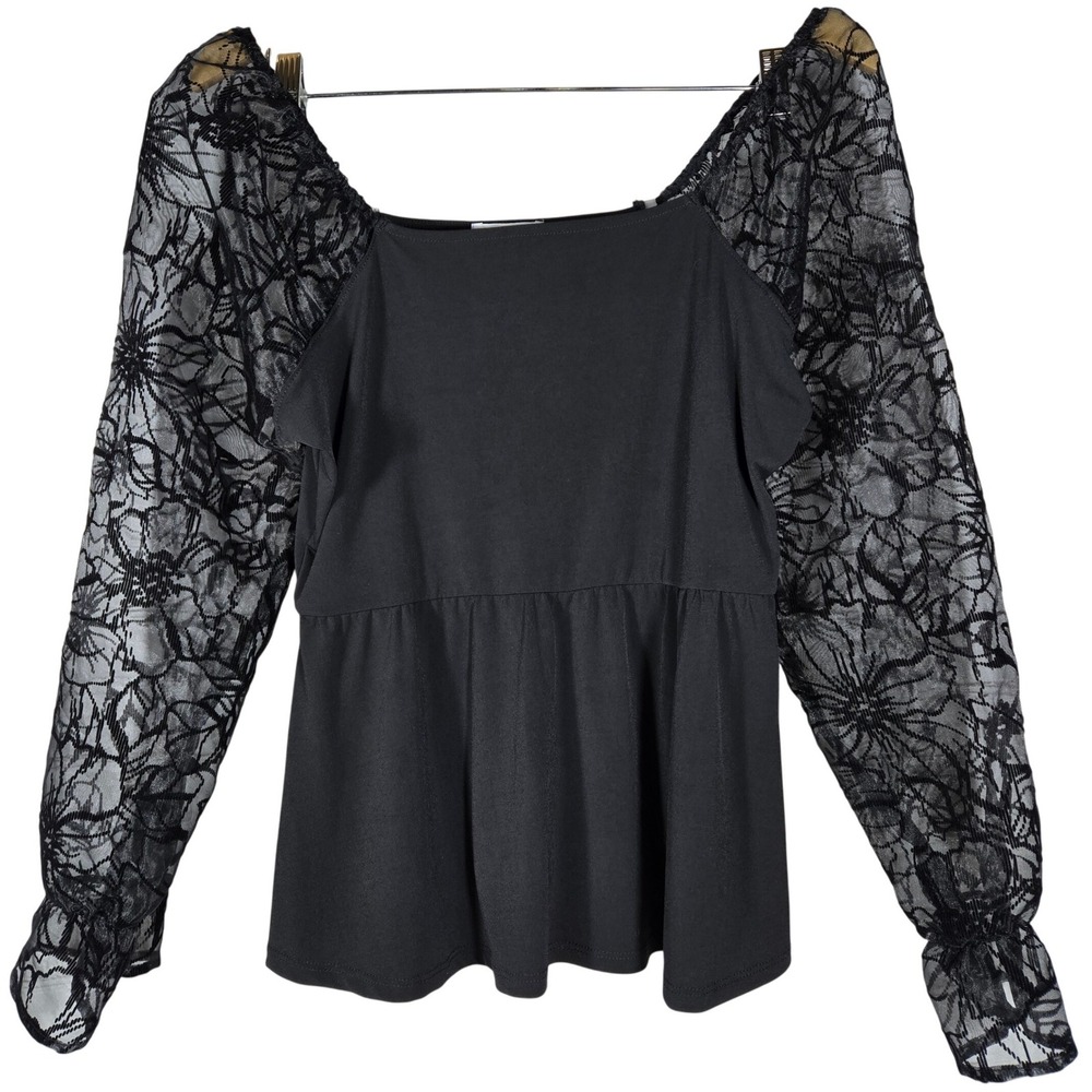 Maurices Black Velvet Burnout Sleeve Peplum Top Square Neck Medium 203286Y